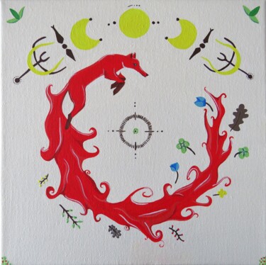 Картина под названием "Luna Fox" - Julie Gosse, Подлинное произведение искусства, Акрил Установлен на Деревянная рама для но…