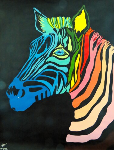 Peinture intitulée "Zebra" par Julie Gosse, Œuvre d'art originale, Acrylique Monté sur Panneau de bois