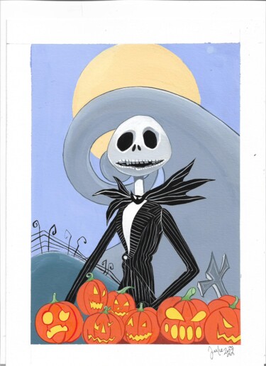 Painting titled "Jack Skellington" by Julie Mallard (Elisabetha), Original Artwork, Gouache