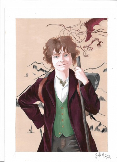 Schilderij getiteld "Bilbo Baggins" door Julie Mallard (Elisabetha), Origineel Kunstwerk, Gouache