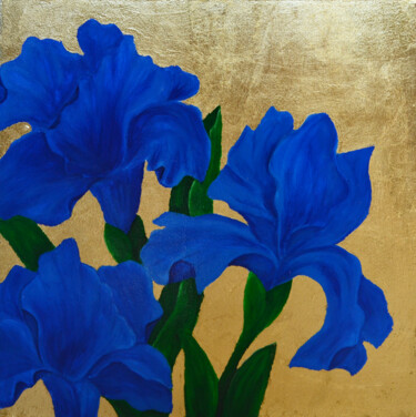 Painting titled "Blue irises" by Julie Max, Original Artwork, Acrylic