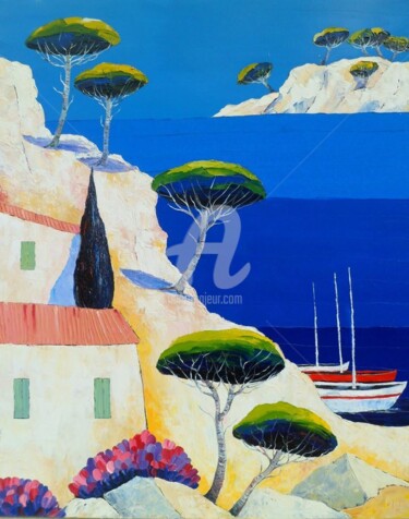 Peinture intitulée "" Méditerranée les…" par Julie Pioch, Œuvre d'art originale, Huile