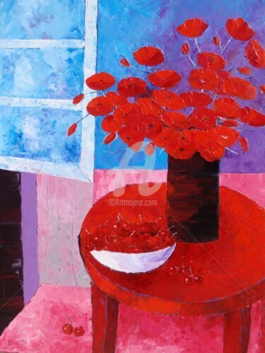 Peinture intitulée "" Le Guerridon Roug…" par Julie Pioch, Œuvre d'art originale, Huile