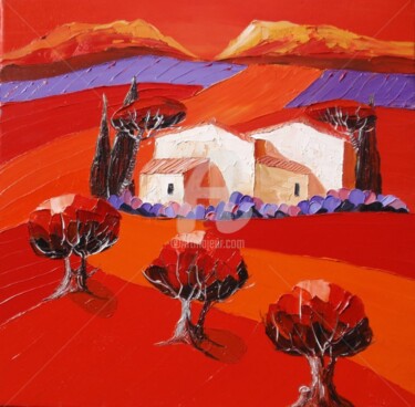 Painting titled "" La Bastide Blanch…" by Julie Pioch, Original Artwork, Oil