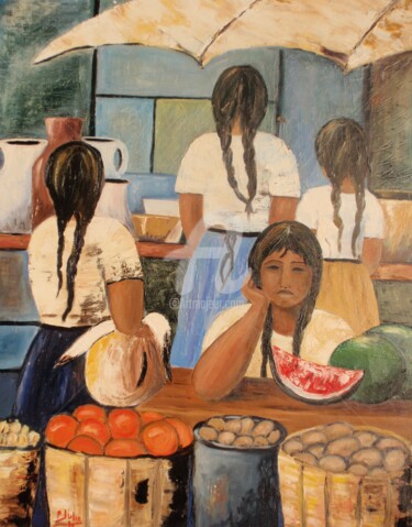 Painting titled "Las Chicas de Guada…" by Julie Pioch, Original Artwork, Oil