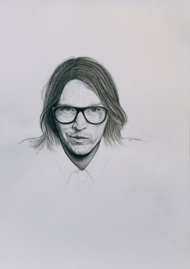 Drawing titled "Homme à lunettes" by Julie Prima, Original Artwork, Graphite