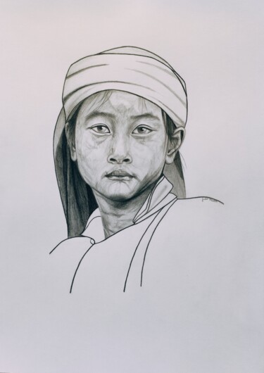 Dessin intitulée "Regard pénétrant" par Julie Prima, Œuvre d'art originale, Graphite