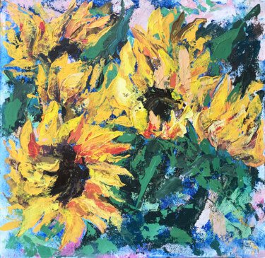 Peinture intitulée "Sunflowers" par Julie Stepanova, Œuvre d'art originale, Acrylique Monté sur Carton