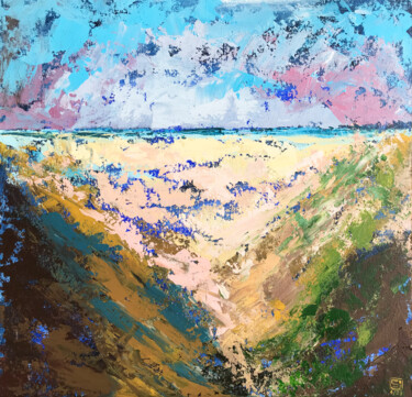Painting titled "Path to the beach" by Julie Stepanova, Original Artwork, Acrylic Mounted on Cardboard