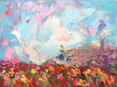 Painting titled "Walk in the poppy f…" by Julie Stepanova, Original Artwork, Acrylic Mounted on Wood Stretcher frame