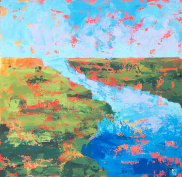 Картина под названием "Green Field" - Julie Stepanova, Подлинное произведение искусства, Акрил Установлен на картон