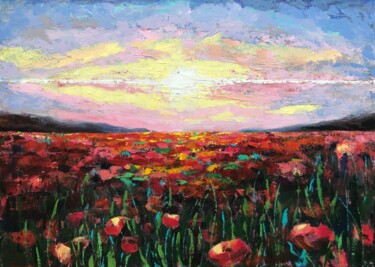 제목이 "Poppy field 2"인 미술작품 Julie Stepanova로, 원작, 아크릴 나무 들것 프레임에 장착됨