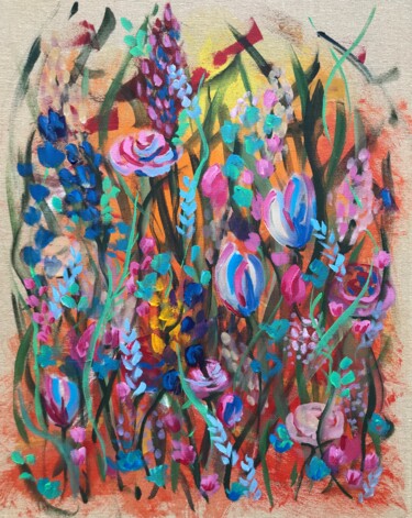 Painting titled "In the garden" by Julie Stepanova, Original Artwork, Acrylic Mounted on Wood Stretcher frame
