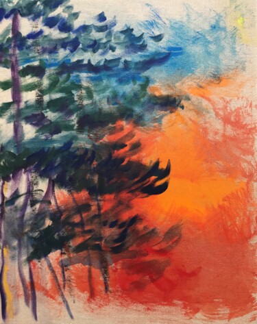 Schilderij getiteld "Pine" door Julie Stepanova, Origineel Kunstwerk, Acryl Gemonteerd op Frame voor houten brancard