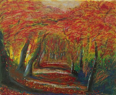 Painting titled "Chemin forestier" by Julie Tonnellier, Original Artwork, Acrylic Mounted on Wood Stretcher frame