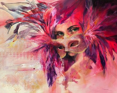 Painting titled "Masquerade" by Julie Vanasse, Original Artwork, Acrylic Mounted on Wood Stretcher frame