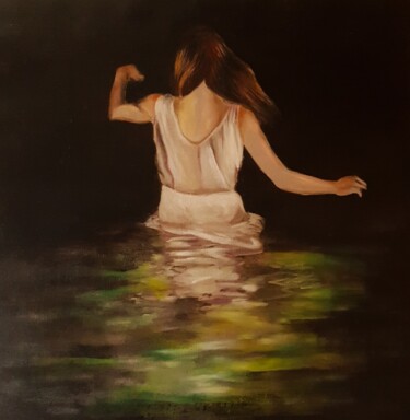 Картина под названием "Moonlight" - Julie Vandeputte, Подлинное произведение искусства, Масло Установлен на Деревянная рама…