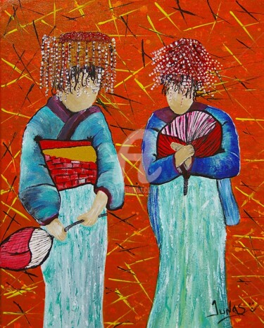 Painting titled "Douceur asiatique 1" by Julie Gélinas (Junas), Original Artwork, Acrylic