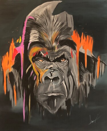 Painting titled "Singe en couleur" by Julien Antoine (YOZ), Original Artwork, Acrylic Mounted on Wood Stretcher frame