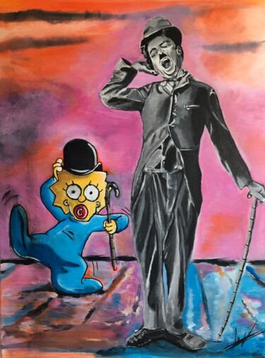 Pintura titulada "Chaplin et la coule…" por Julien Antoine (YOZ), Obra de arte original, Acrílico Montado en Bastidor de cam…