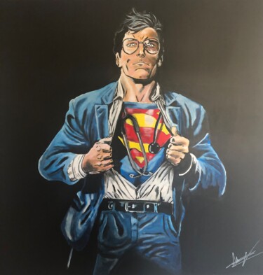 Painting titled "SUPERMAN Hommage au…" by Julien Antoine (YOZ), Original Artwork, Acrylic Mounted on Wood Stretcher frame