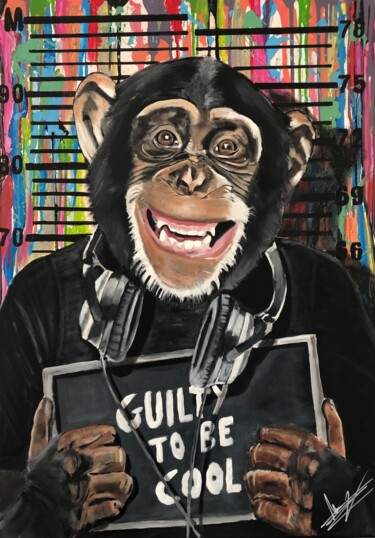 Malerei mit dem Titel "Singe Guilty" von Julien Antoine (YOZ), Original-Kunstwerk, Acryl Auf Keilrahmen aus Holz montiert