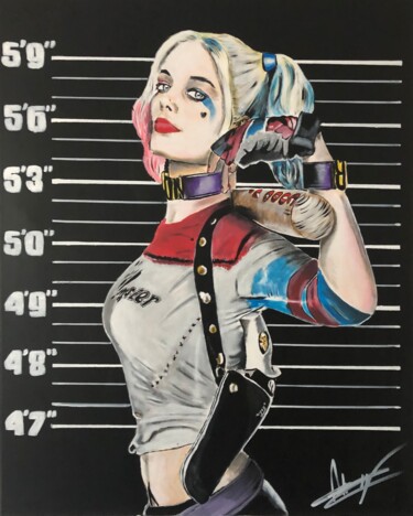 Schilderij getiteld "Harley Quinn confin…" door Julien Antoine (YOZ), Origineel Kunstwerk, Acryl Gemonteerd op Frame voor ho…