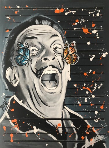 绘画 标题为“Dali aux Papillons…” 由Julien Antoine (YOZ), 原创艺术品, 丙烯 安装在木质担架架上