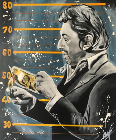 Painting titled "GAINSBOURG" by Julien Antoine (YOZ), Original Artwork, Acrylic Mounted on Wood Stretcher frame