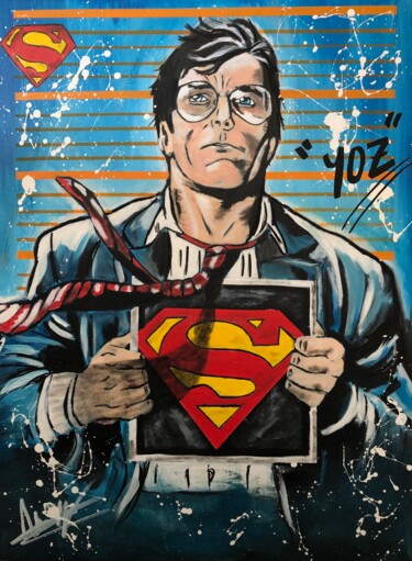 Painting titled "Super superman" by Julien Antoine (YOZ), Original Artwork, Acrylic Mounted on Wood Stretcher frame