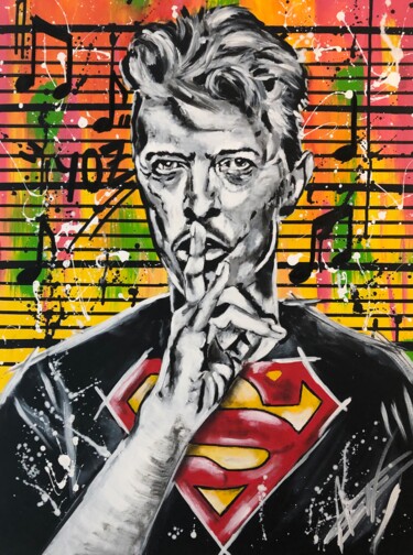 Peinture intitulée "Super Bowie" par Julien Antoine (YOZ), Œuvre d'art originale, Acrylique Monté sur Châssis en bois