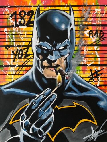 Malarstwo zatytułowany „BAD BAT” autorstwa Julien Antoine (YOZ), Oryginalna praca, Akryl Zamontowany na Drewniana rama noszy