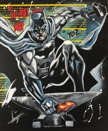 Pintura titulada "Batman à la Forge" por Julien Antoine (YOZ), Obra de arte original, Acrílico Montado en Bastidor de camill…