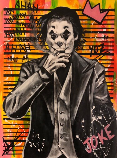 Malarstwo zatytułowany „Joker Joke” autorstwa Julien Antoine (YOZ), Oryginalna praca, Akryl Zamontowany na Drewniana rama no…