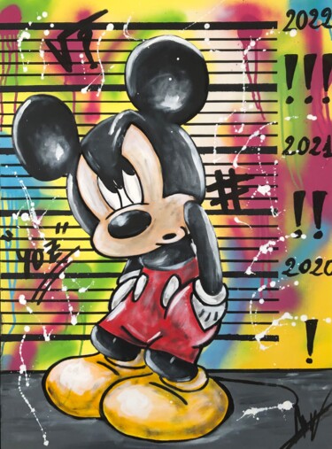 Schilderij getiteld "Mickey 2022" door Julien Antoine (YOZ), Origineel Kunstwerk, Acryl Gemonteerd op Frame voor houten bran…