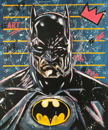 Painting titled "BatPop" by Julien Antoine (YOZ), Original Artwork, Acrylic Mounted on Wood Stretcher frame