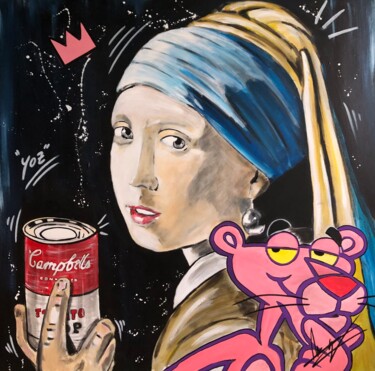 Peinture intitulée "Jeune fille à la pe…" par Julien Antoine (YOZ), Œuvre d'art originale, Acrylique Monté sur Châssis en bo…