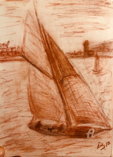 Drawing titled "Promenade marine" by Julien Danaux (Artdanaux), Original Artwork, Pencil