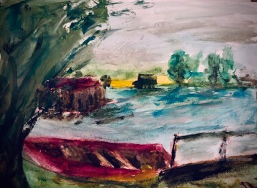 Peinture intitulée "Mon étang" par Julien Danaux (Artdanaux), Œuvre d'art originale, Aquarelle
