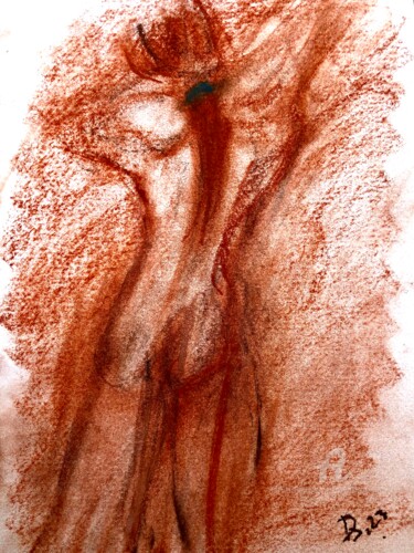 Рисунок под названием "Sanguine nu 2" - Julien Danaux (Artdanaux), Подлинное произведение искусства, Древесный уголь