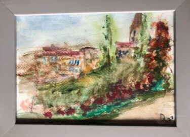 Pittura intitolato "Village fleuri" da Julien Danaux (Artdanaux), Opera d'arte originale, Acquarello