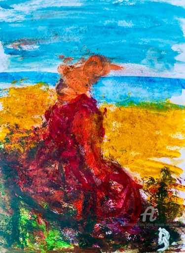 Pittura intitolato "Contempler la mer" da Julien Danaux (Artdanaux), Opera d'arte originale, Acquarello