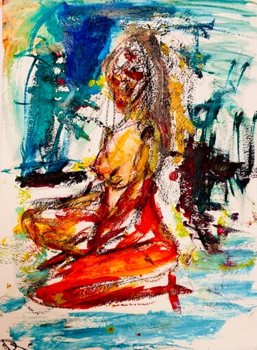 Ζωγραφική με τίτλο "Rouge féminin" από Julien Danaux (Artdanaux), Αυθεντικά έργα τέχνης, Ακουαρέλα