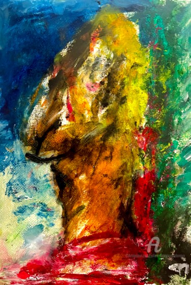 Pintura intitulada "Réflexion rouge" por Julien Danaux (Artdanaux), Obras de arte originais, Aquarela