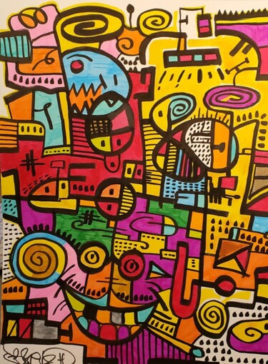 Drawing titled "Touch'Colors !" by Julien Grelier, Original Artwork, Marker