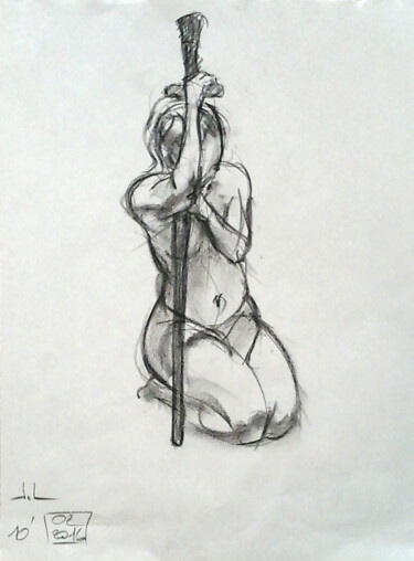 Drawing titled "Life drawing #2303" by Julien Lemaire, Original Artwork, Charcoal