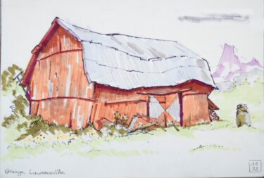 Disegno intitolato "Barn - Lawrenceville" da Julien Lemaire, Opera d'arte originale, Pennarello