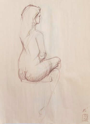 Drawing titled "Life drawing #2310" by Julien Lemaire, Original Artwork, Conté