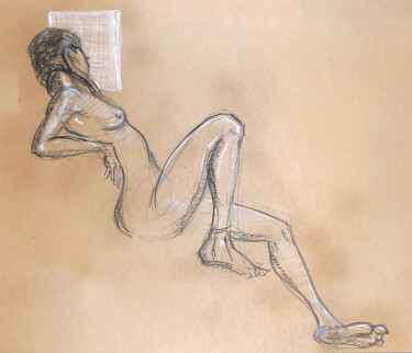 Disegno intitolato "Life drawing #2312" da Julien Lemaire, Opera d'arte originale, Pastello
