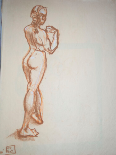 Zeichnungen mit dem Titel "Life drawing #2321" von Julien Lemaire, Original-Kunstwerk, Conté-Buntstifte